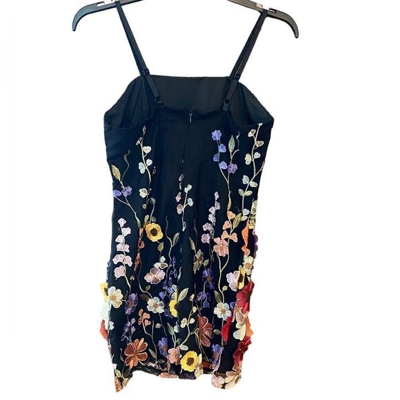 Evening Cocktail Black & Multicolor Fabric Floral Adjustable Straps Lined Dress - Picture 5 of 6